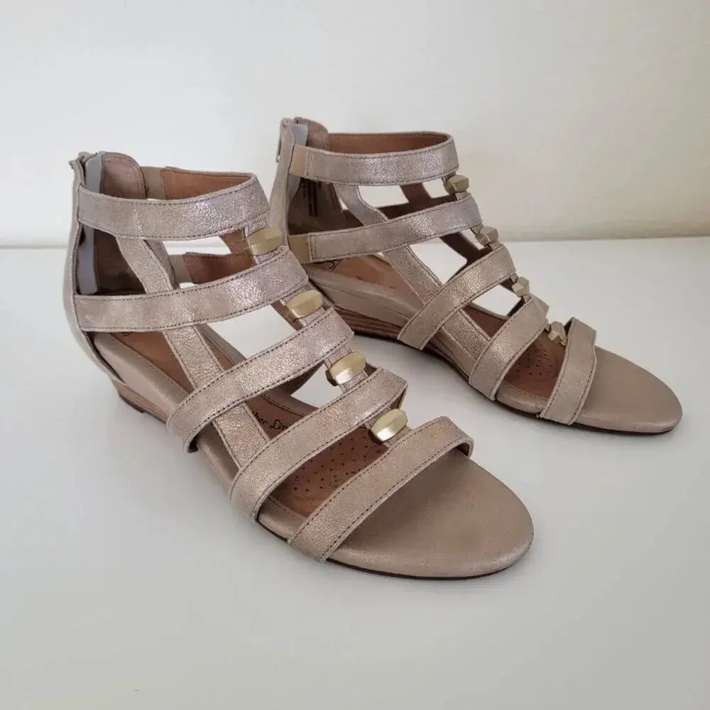 Sofft Gold Leather Strappy Sandals Women Size 9 Comfort Cushioned Gladiator - Picture 3 of 11